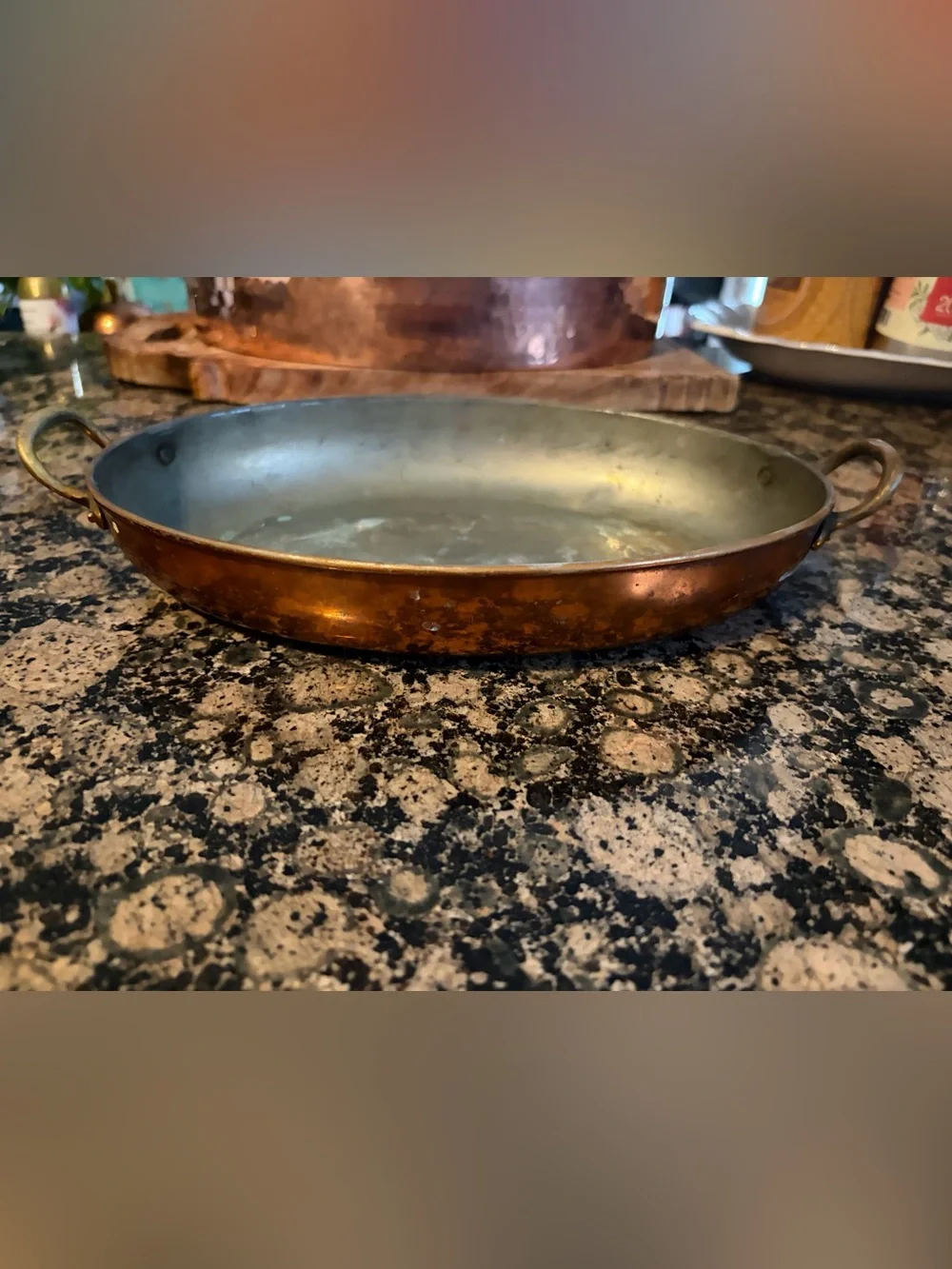Vintage Copper-Toned Oval Serving Pan with Twin Handles